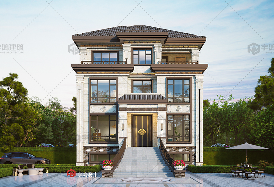 新中式风格三层占地139平框架别墅设计图纸